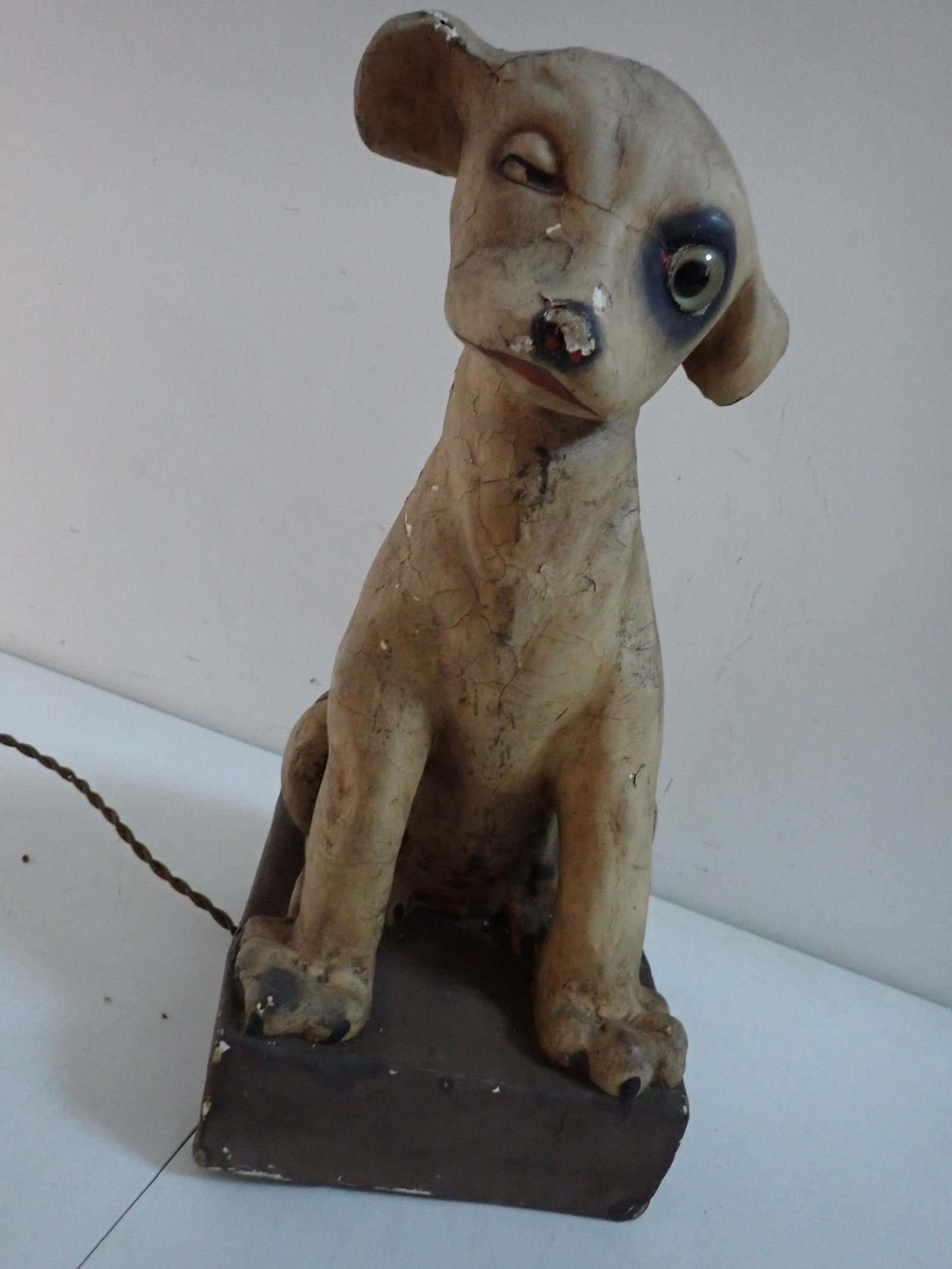 Antique paper Mache Light-Up Dog - Glass Eye (1 of 8)