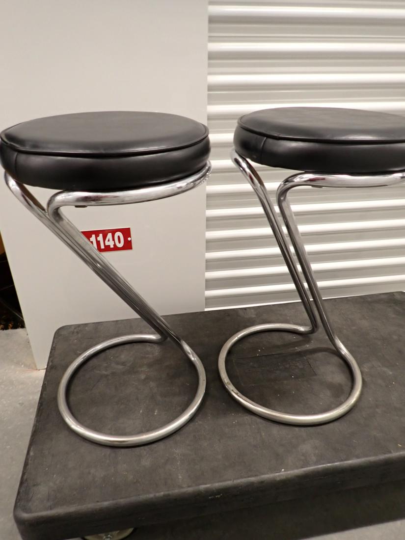 Pair of Chrome Modern Design Stools with Vinyl Seats (1 of 6)