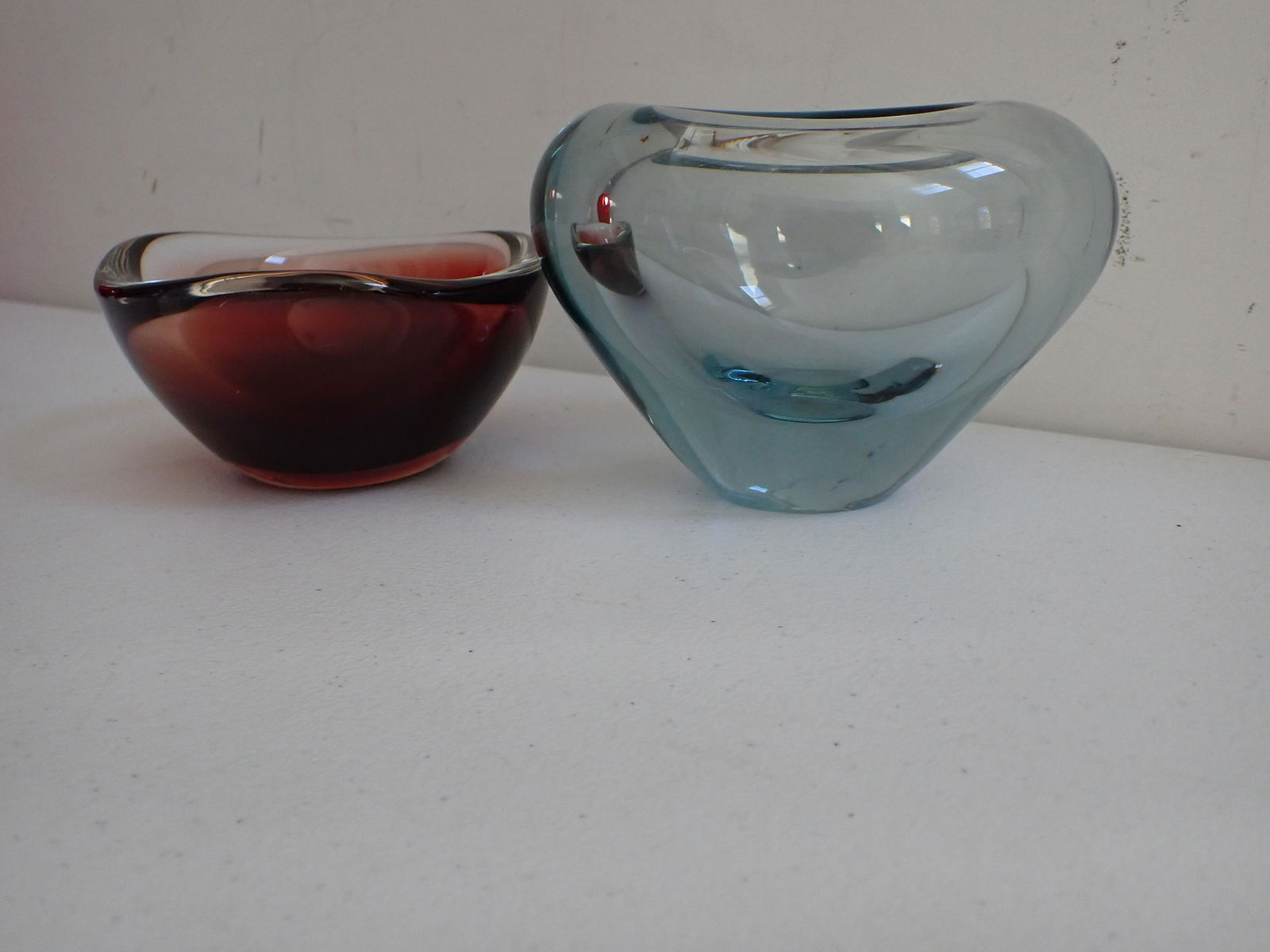 Holmgaard Signed Blue Vase & Signed Orrefors Red Bowl (1 of 6)