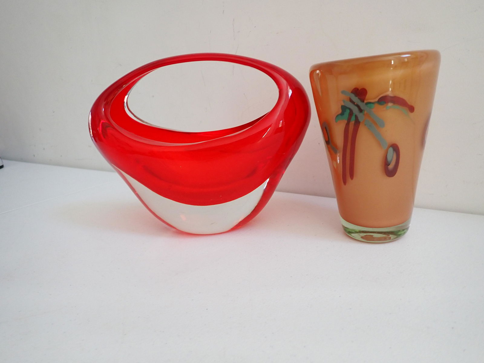 Unsigned Red Glass Brides Basket MCM Scandinavian Design (1 of 9)