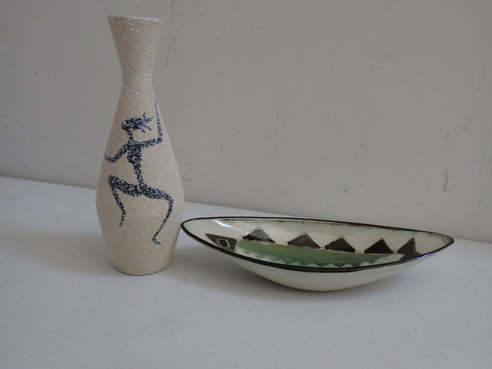 Vase with Tribal Dancer and Signed Fish Candy Dish - MCM (1 of 8)