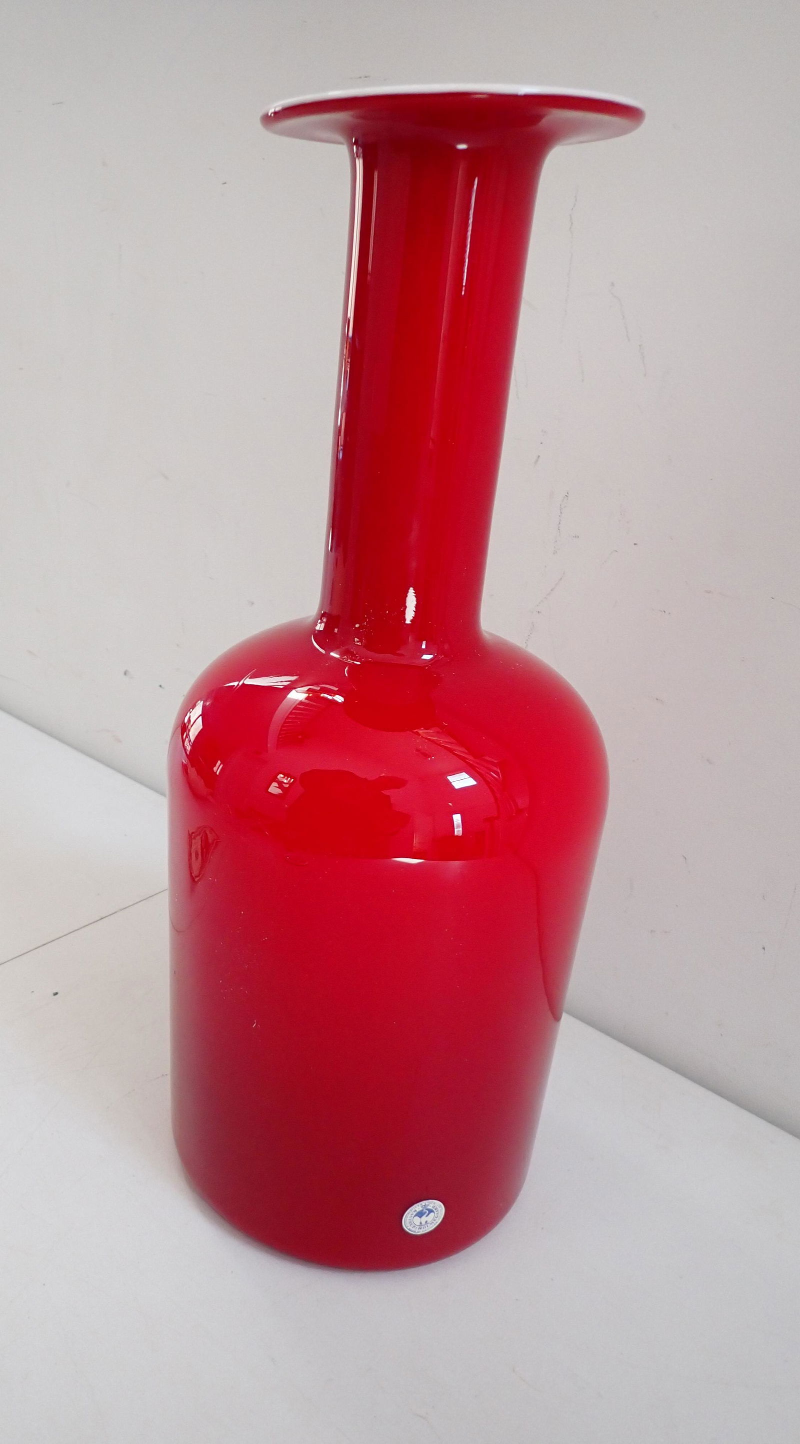 Red Holmegaard Vase with White Interior - Original Label (1 of 4)