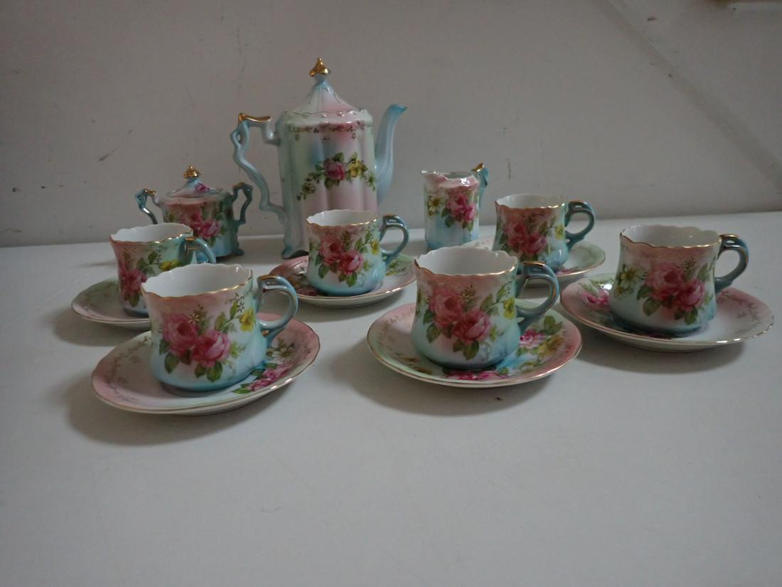 R.S. Prussia Tea Set: Teapot, Creamer, Sugar & 6 Cups & Saucers (1 of 7)