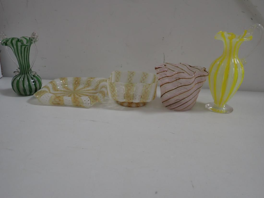 Murano Ribbon Glass Lattice Work Vases, Matching Tray & Dish (1 of 10)