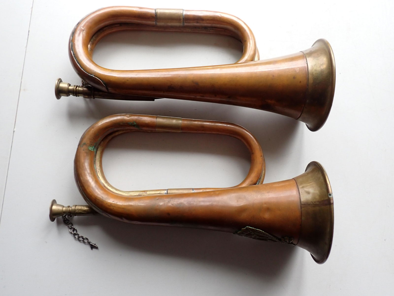 Two Copper and Brass Bugles, One with U.S. Brass Eagle (1 of 5)