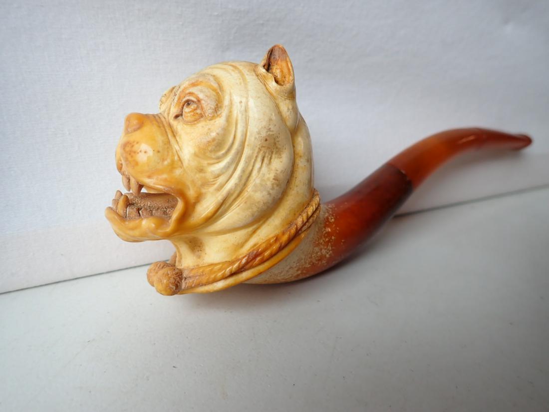 Bulldog Antique Ludwig Hartmann Meerschaum Pipe: Consigner believes attributed as Yale Bulldog Mascot. Has been used 7". See photos for condition and details. Local pick-up available on February 4th or 3rd party shipping available. Please see terms.