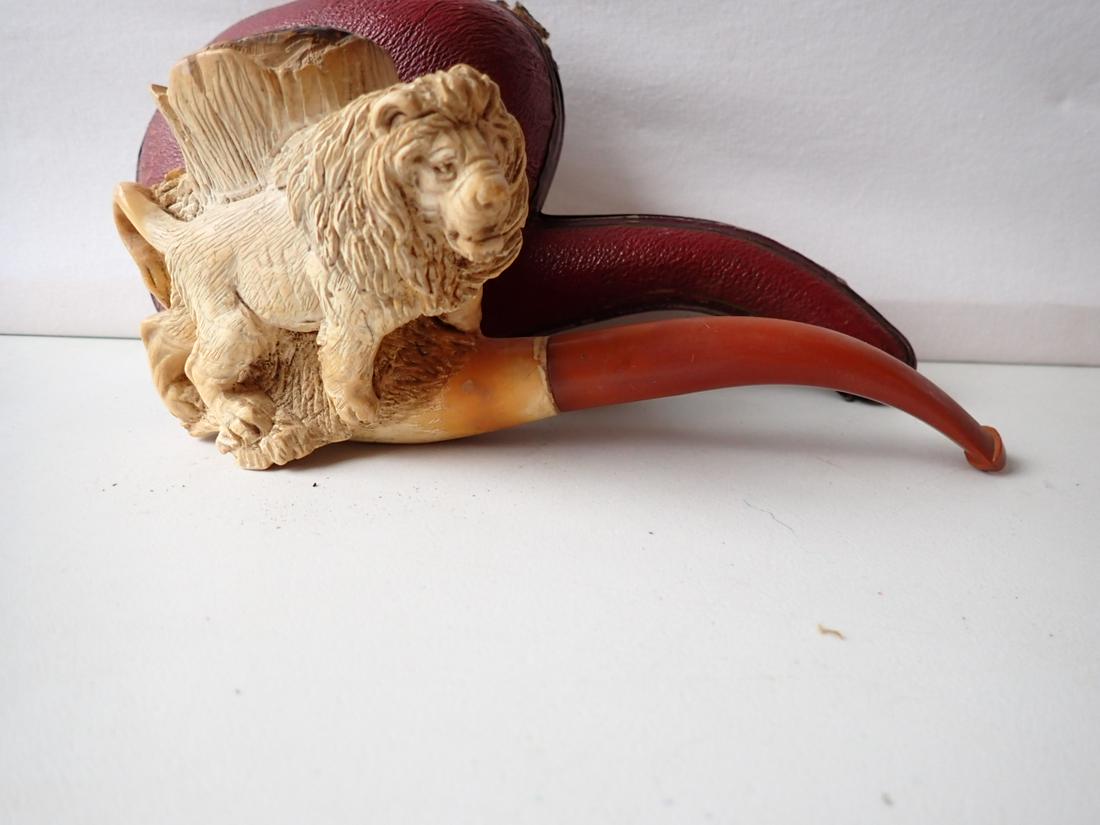 Lion Meerschaum Antique Pipe with Case Heavily Carved Lion 7" (1 of 9)