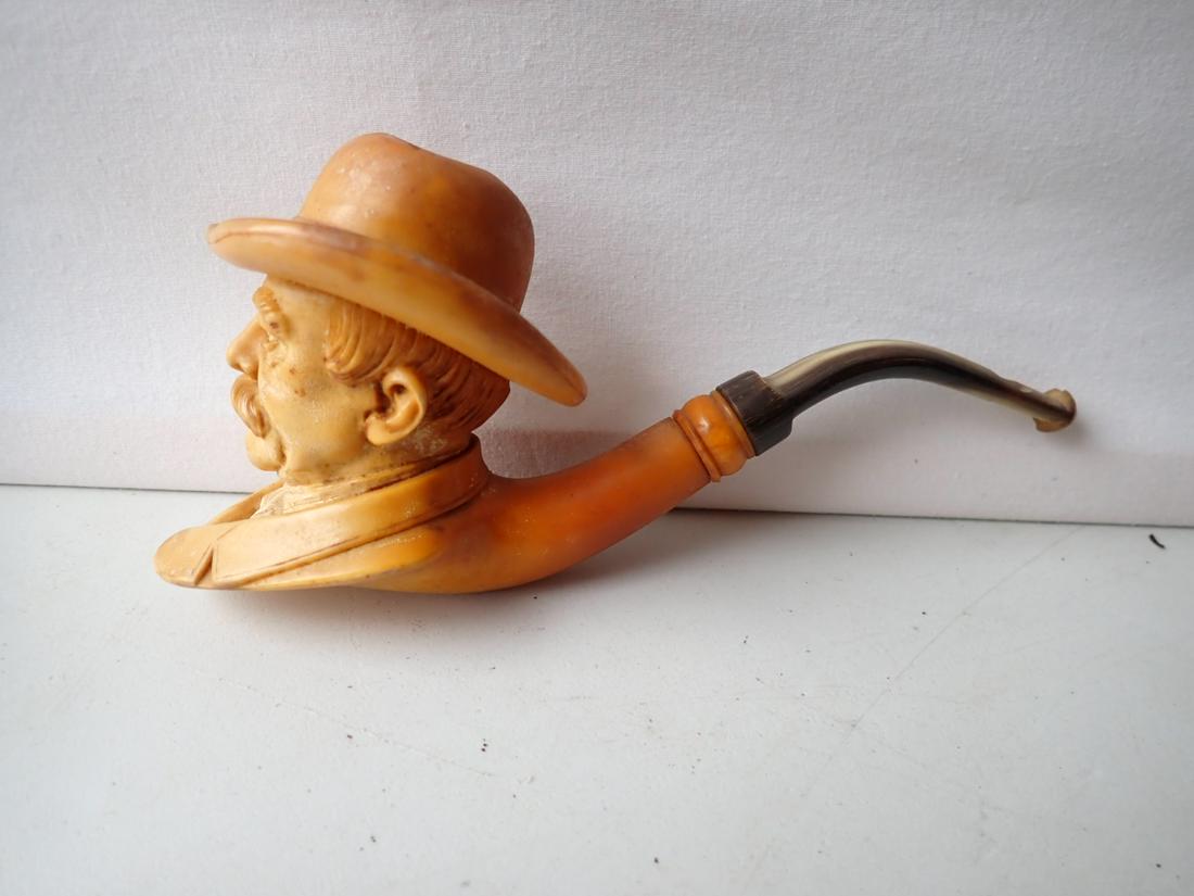 Otto Von Bismarck Antique Carved Pipe with Case - Man in Dress Hat and Bowtie (1 of 10)