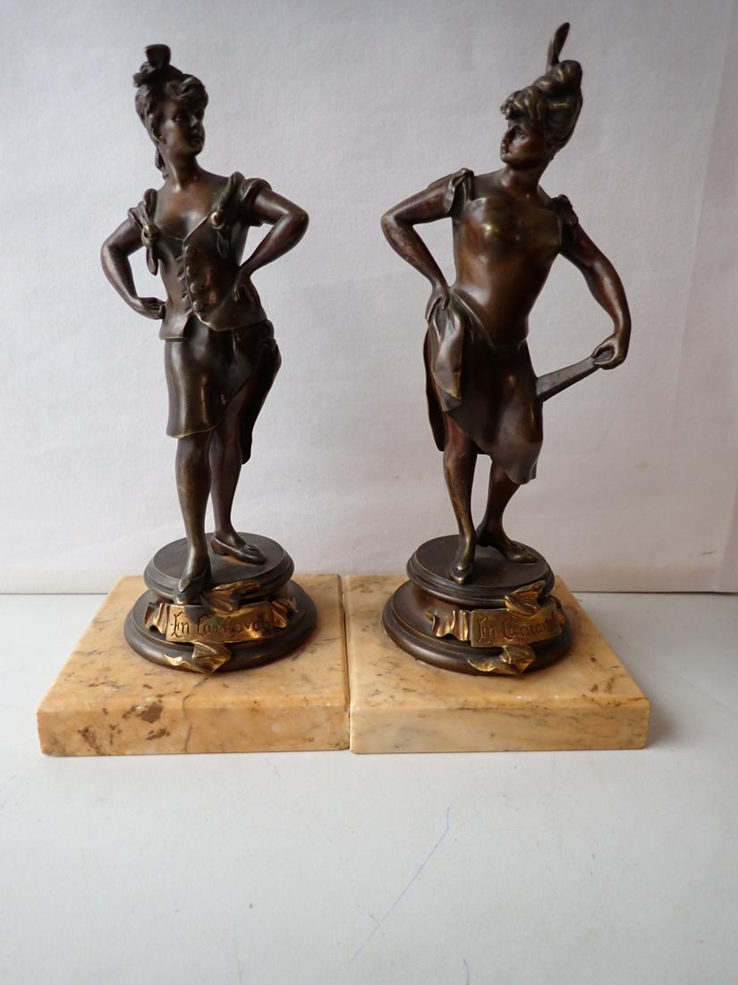 A. Nelson Signed Female Figures Marked "En Carnaval": Including Marble Base: 11" Total. Statue is 10" and Base is 1". See photos for condition and details. Local pick-up available on February 4th or 3rd party shipping available. Please see terms.