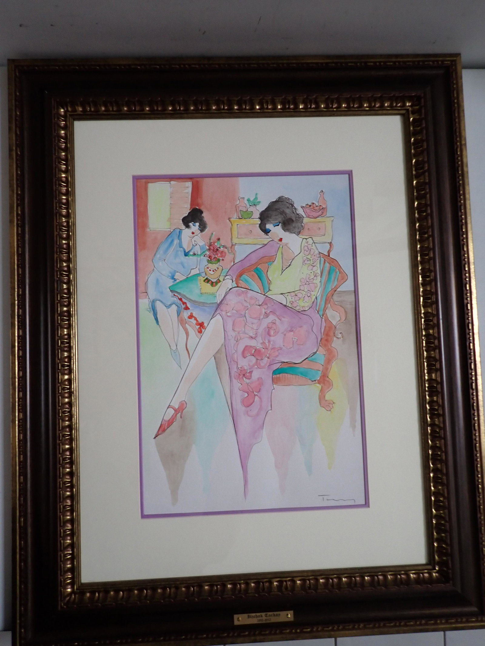Itzchak Tarkay Watercolor with White Knight Inc. COA: Art 18" x 12" . Frame: 30" x 24". See photos for condition and details.. Local pick-up available on February 4th or 3rd party shipping available. Please see terms.