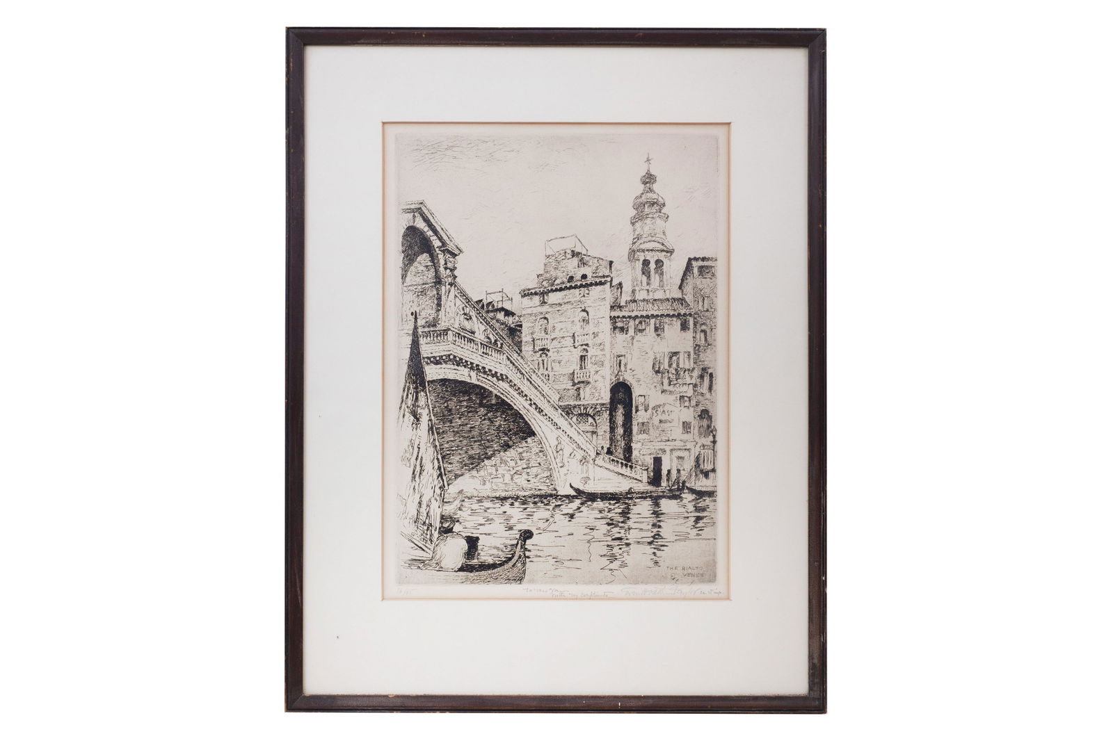 Illegible The Rialto, Venice Signed Wood Cut Print (1 of 5)