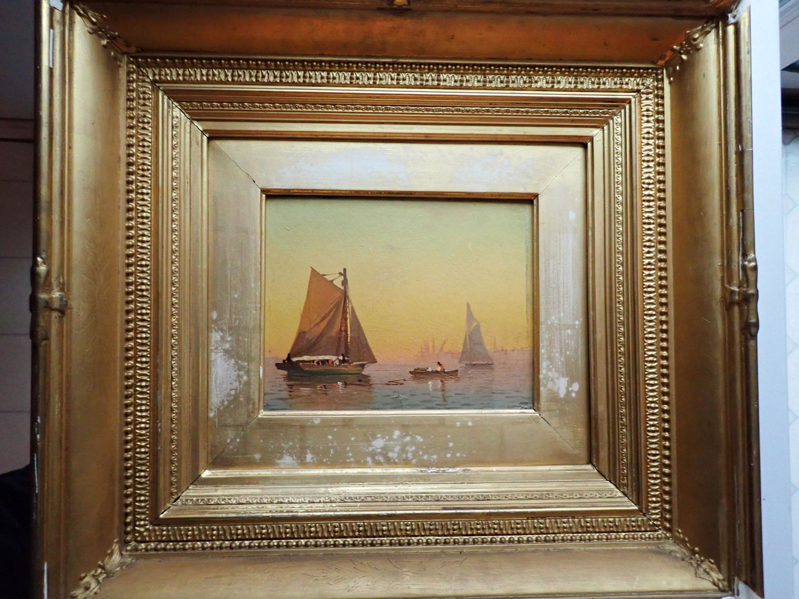 Seascape with Sail and Row Boats. Oil on Board Unsigned (1 of 6)