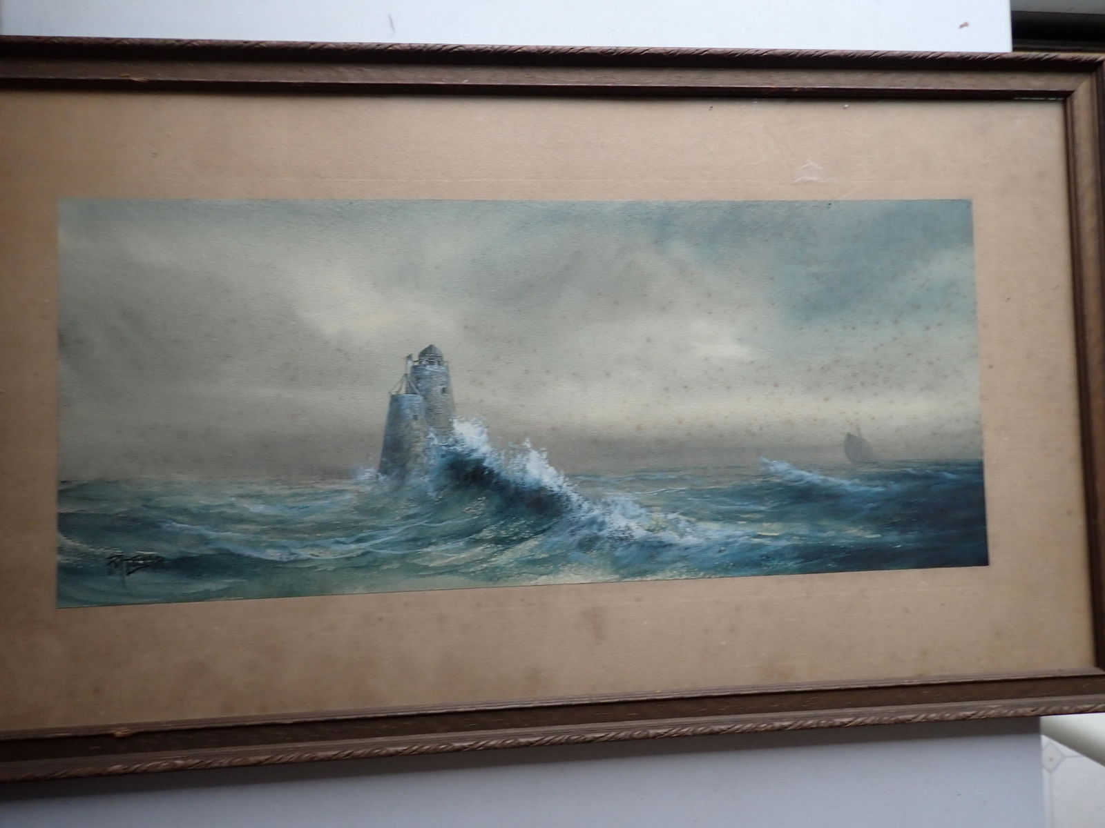 P.M. Lolyar Seascape with Lighthouse Watercolor (1 of 5)