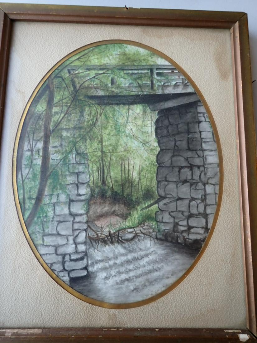 1865 Colored Sketch of Brook and Stone Arched Bridge (1 of 7)