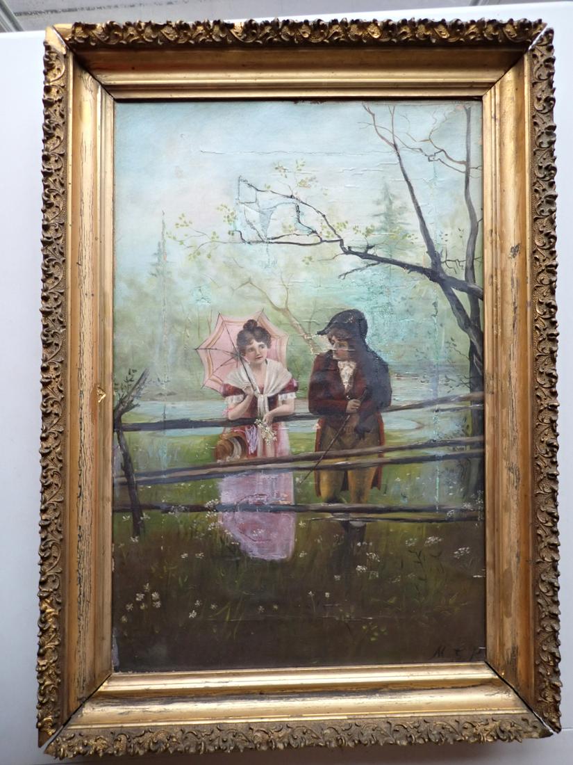 Victorian Woman and Man Oil on Canvas O/C (1 of 6)