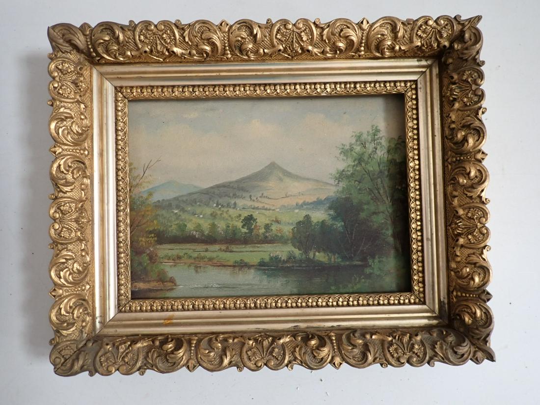 Victorian Era Landscape Oil on Artist Board of River & Mountains (1 of 9)