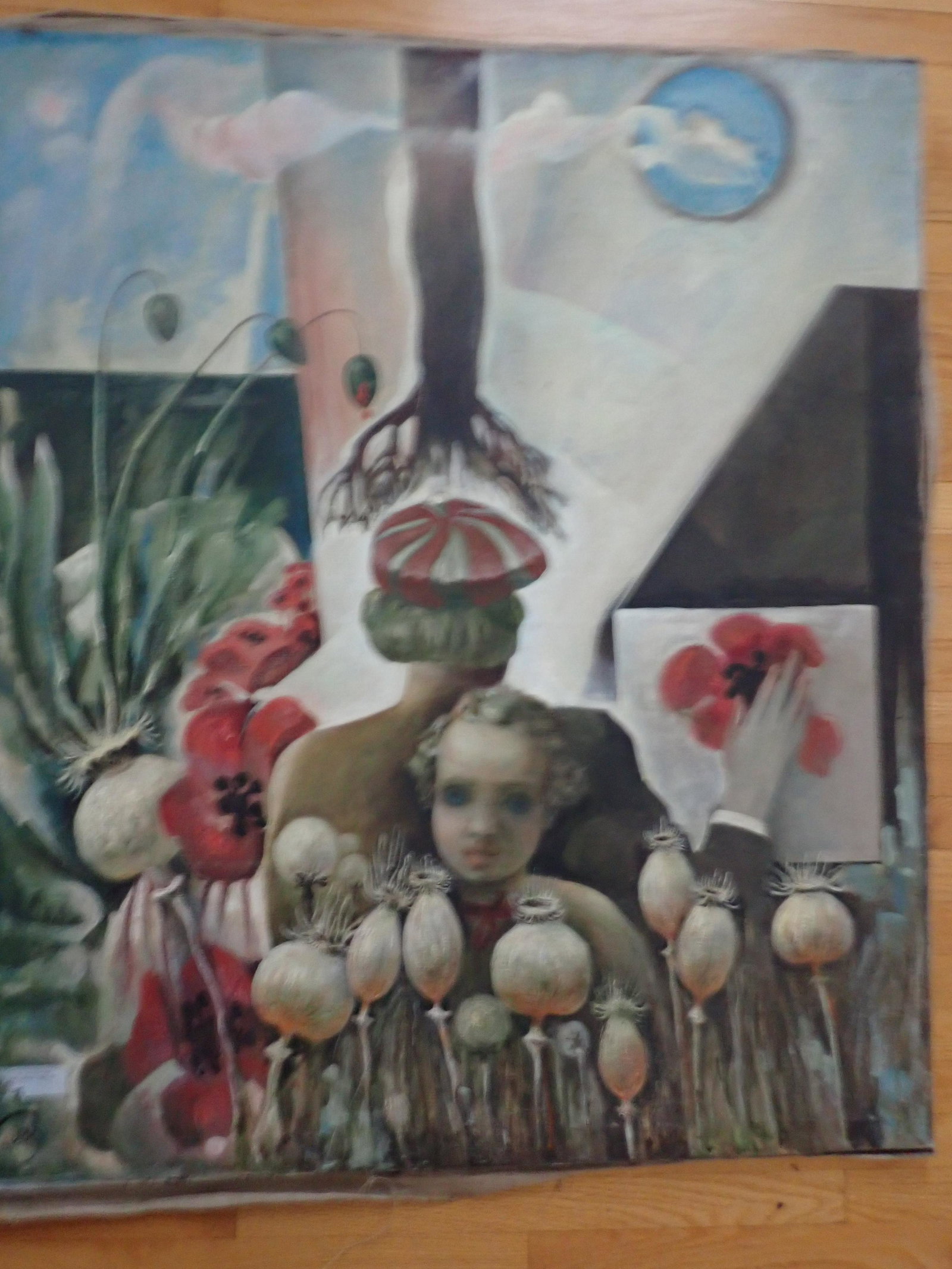 Ukrainian Artist Nikolay Prokopenko Portrait of Woman O/C: Ukraine.Oil on Canvas, 46" x 29". Partial Label, Hole in lower left corner. Tear on reverse that doesn't appear to go through the front. See photos for condition and details. Local pick-up available o