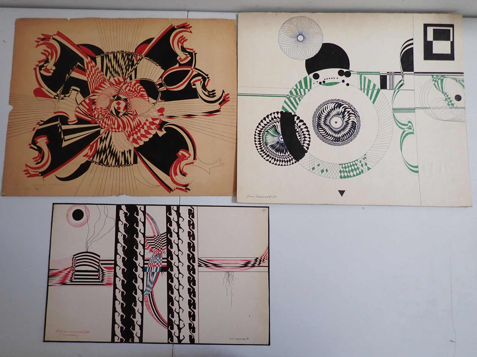 3 Signed Mixed Media Geometric Design Paintings/Sketches (1 of 17)