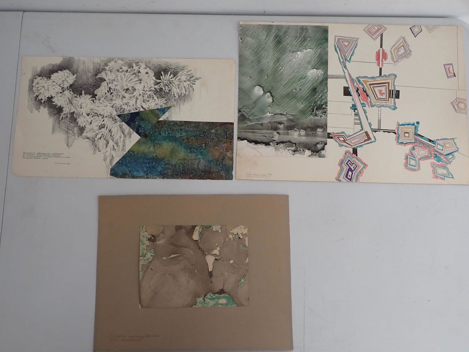 4 Mixed Media Signed Pieces.  Same Ukrainian Artist signed all. (1 of 13)