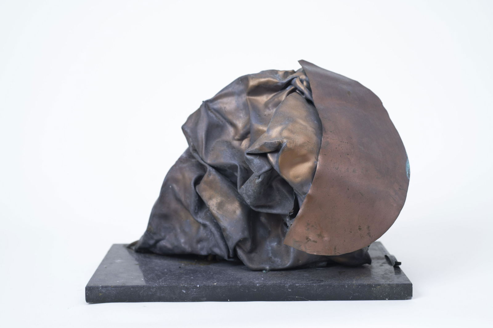 #7 Crumpling Duan Livingston Welch 60's -70's: Lead and Copper, Granite - 17" x 10" x 14". From Lubec, Maine estate. See photos for condition and details. Local pick-up available on February 4th or 3rd party shipping available. Please see terms