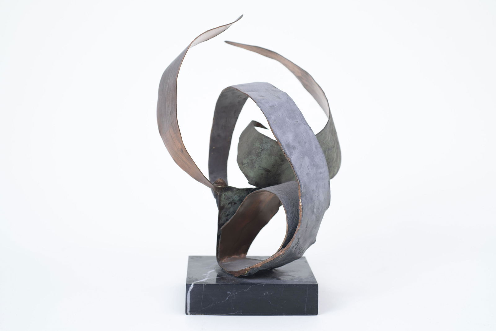 Unsigned (Irmgard Mahler) 1960's - 1970's: Copper Forms on Granite Base - 10" x 9" x 14". From Lubec, Maine estate. See photos for condition and details. Local pick-up available on February 4th or 3rd party shipping available. Please see terms