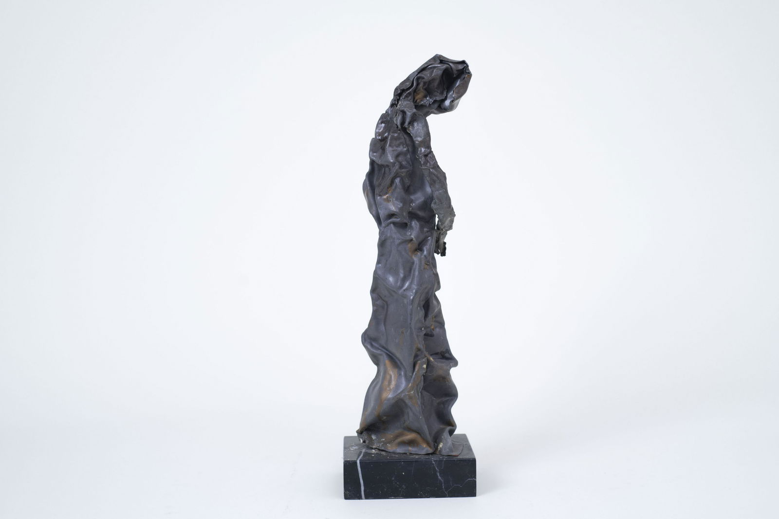 Copper Figure Unsigned (Livingston Welch) 1960's - 70's: Copper, Lead, Granite - 4" x 5" x 17". From Lubec, Maine estate. See photos for condition and details. Local pick-up available on February 4th or 3rd party shipping available. Please see terms