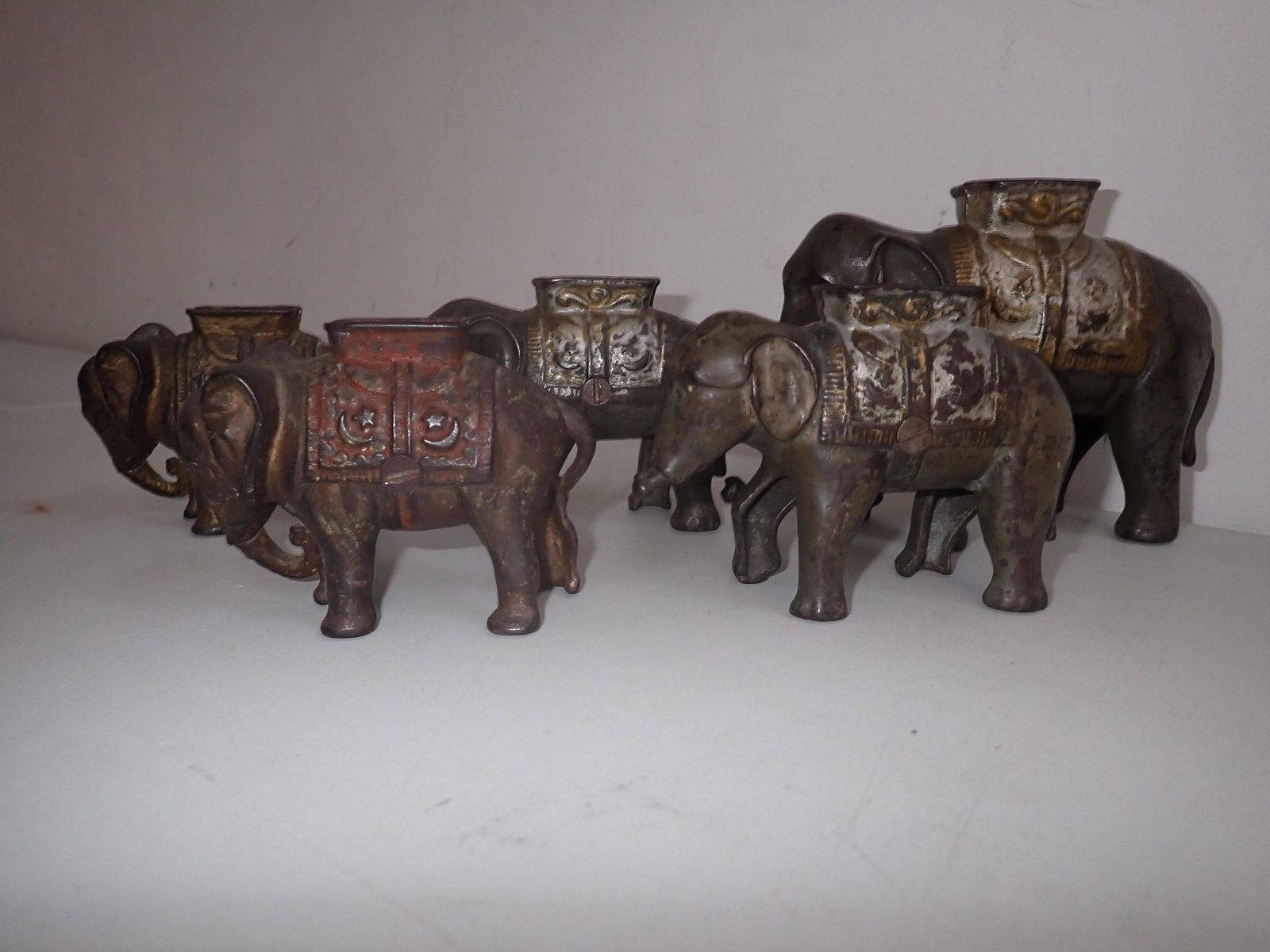 5 Elephant with Howda Cast Iron Banks. One is Mechanical. (1 of 19)