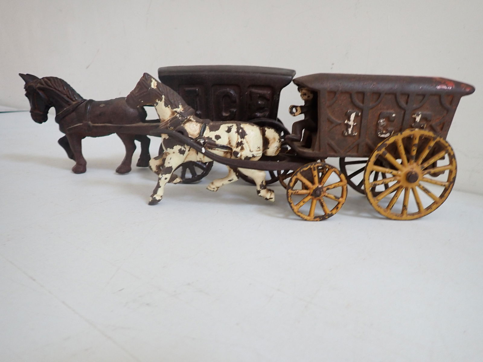 2 Cast Iron Horse Drawn Ice Wagon Toys One Antique (1 of 12)