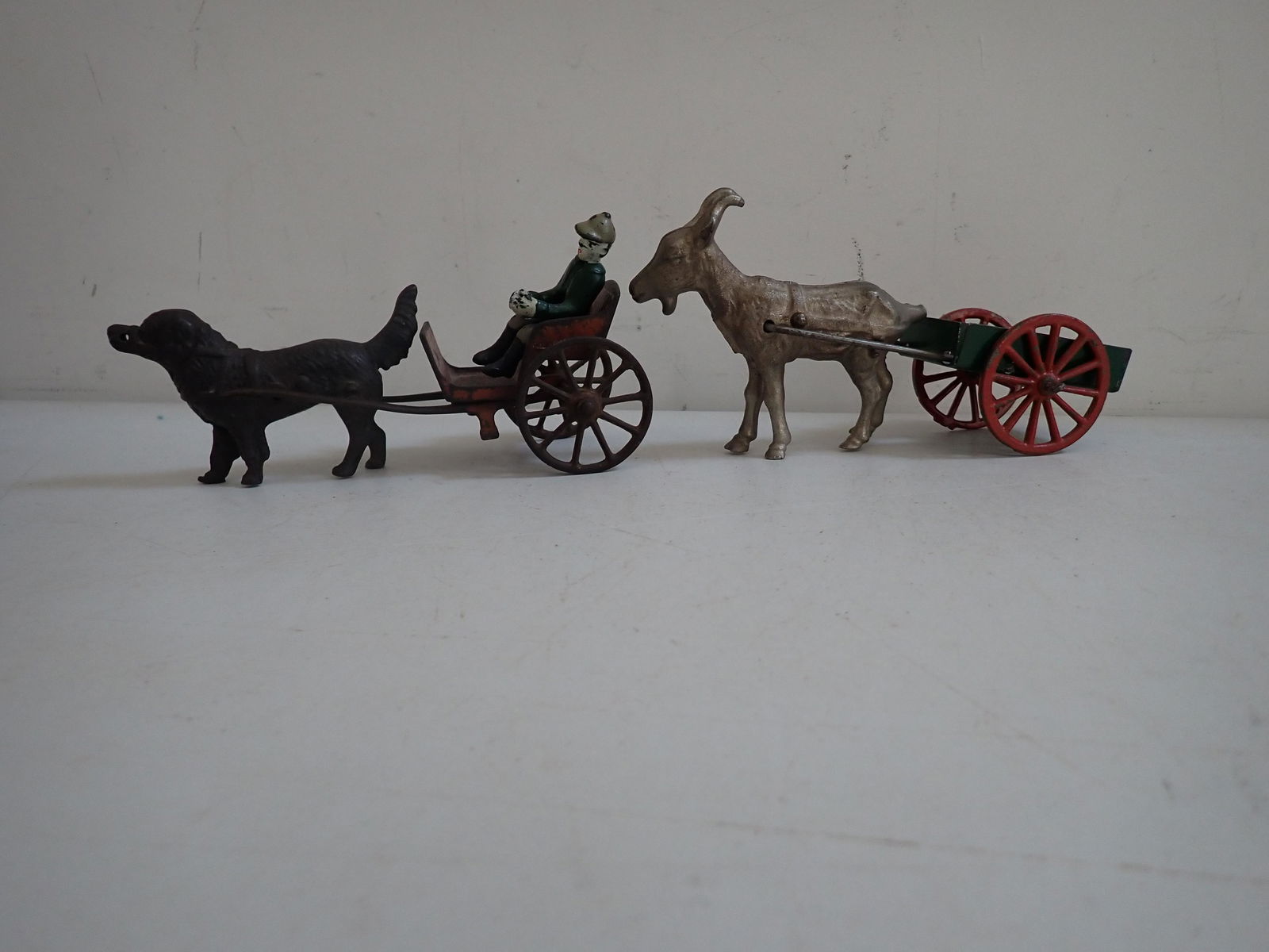 2 Cast Iron Toy Carts.  Goat Drawn and Tin Dog Cart Drawn. (1 of 13)
