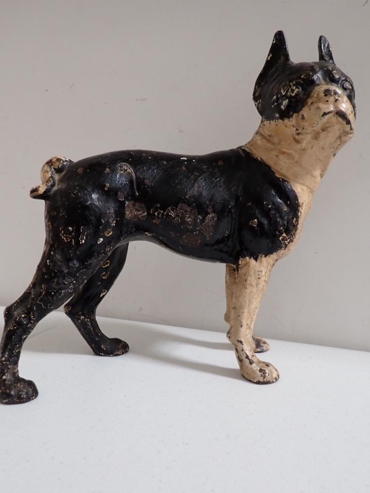 Hubley Cast Iron Boston Terrier Dog Door Stop.: 10" tall, 9" wide. Some paint loss.