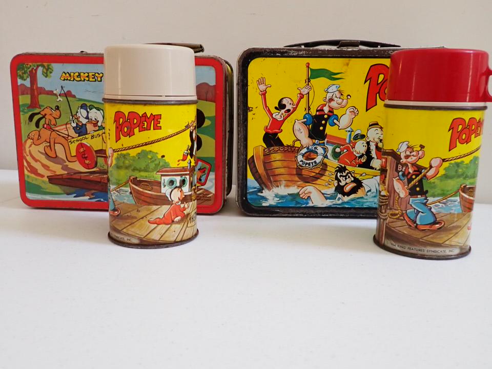 2 Metal Lunch Boxes. Popeye with 2 Thermoses & Disney Characters (1 of 20)