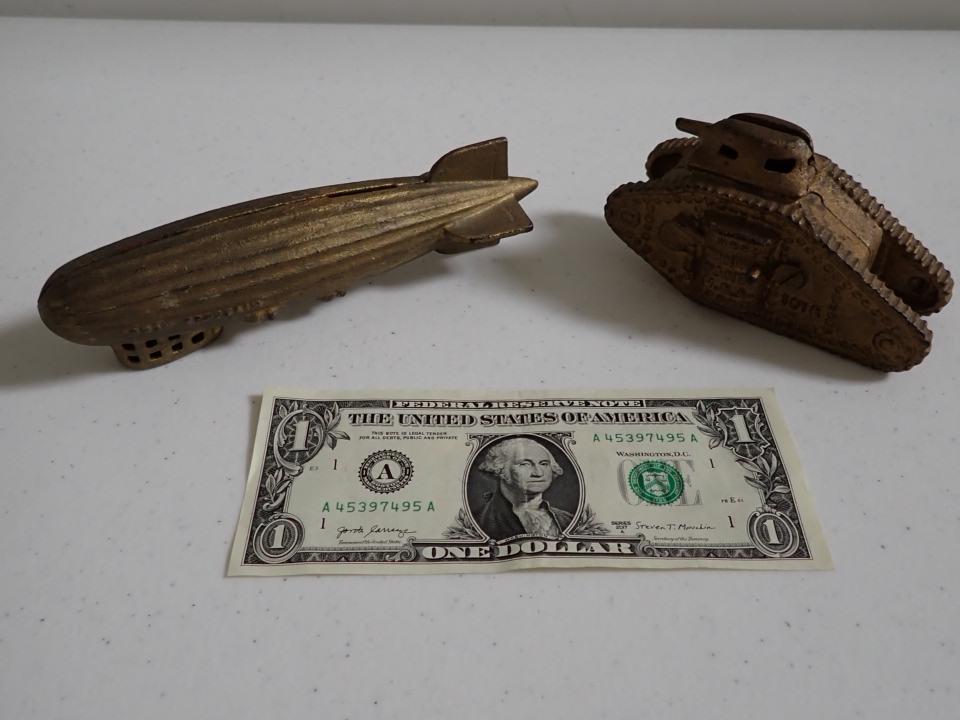 Graf Zeppelin and 1918 Tank Bank Cast Iron Still Banks (1 of 11)