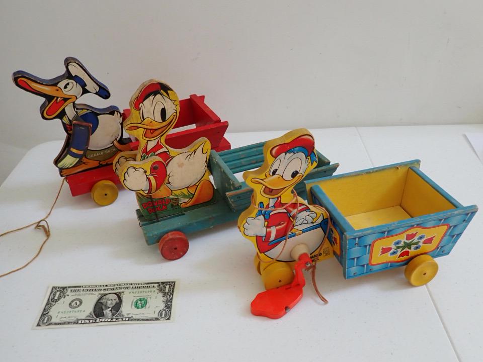 3 Donald Duck with Cart Fisher Price Pull Toys (1 of 13)