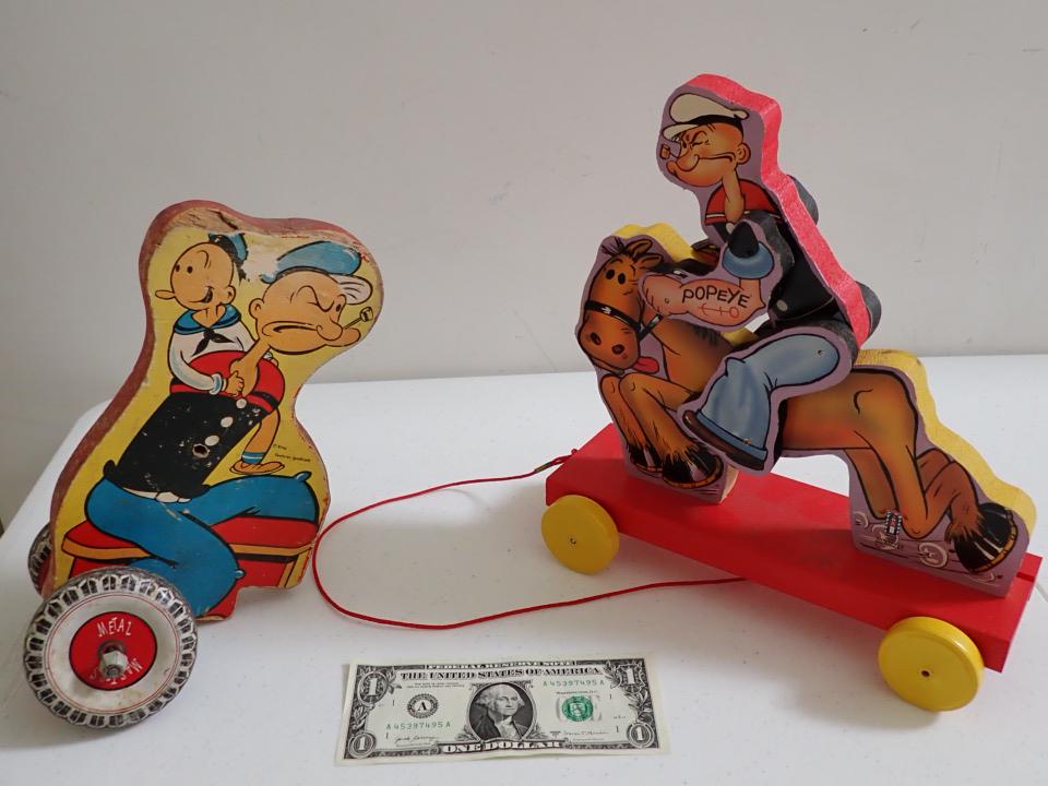 2 Popeye Pull Toys - Vintage Metal Masters Popeye & 1999 (1 of 10)