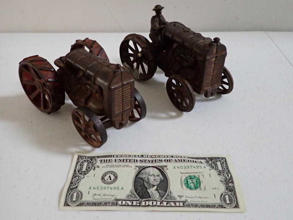 2 Cast Iron Tractors - One With Attached Driver (1 of 7)