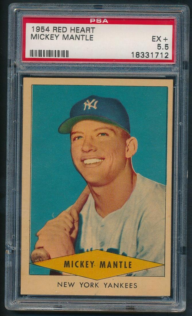 1954 Red Heart Mickey Mantle PSA 5.5 Baseball Card (1 of 2)