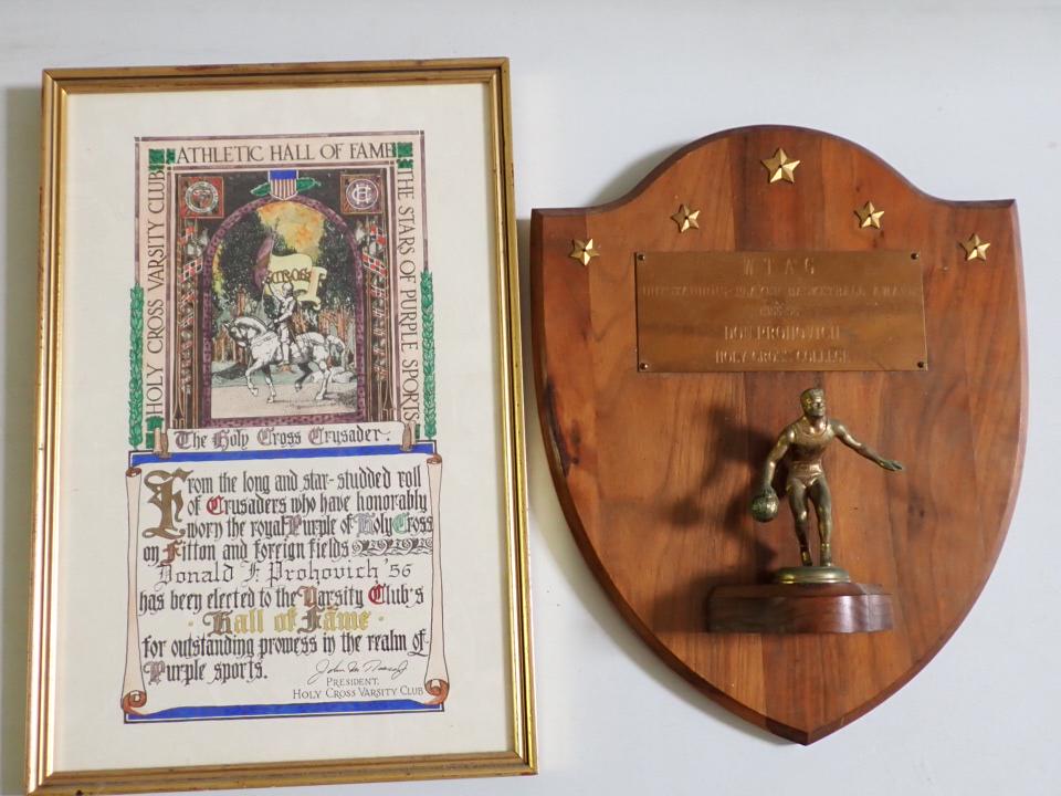 Don Prohovich Certificate for Induction into Holy Cross Varsity Club Athletic Hall of Fame. The (1 of 9)