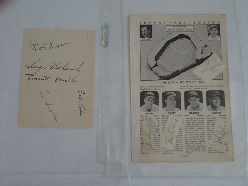 Bobby Doerr, Joe Cronin, and other Red Sox Signed Page (1 of 10)