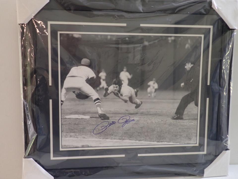 Signed Photo of Pete Rose Sliding Head First in Base (1 of 4)
