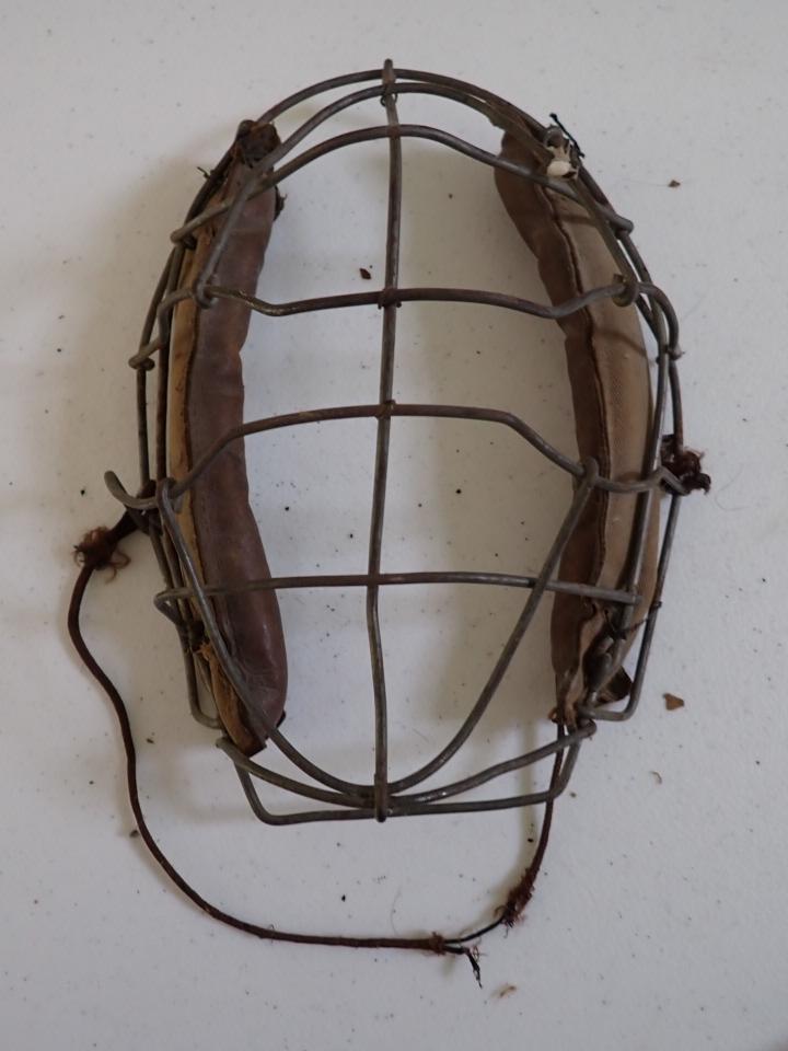 Antique Bird Cage Catcher's Mask Canvas, Leather & Steel Wire (1 of 7)