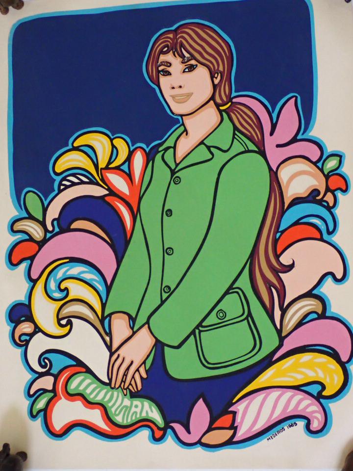Colorful 1969 Serigraph of Woman. Cuban Poster. Mederos: 27" x 21"
