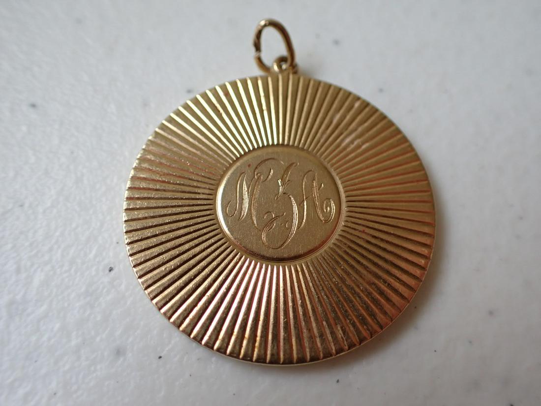 14K Pendant Engraved 1 1/2" Diameter - 25 grams: Please See pictures for condition and details