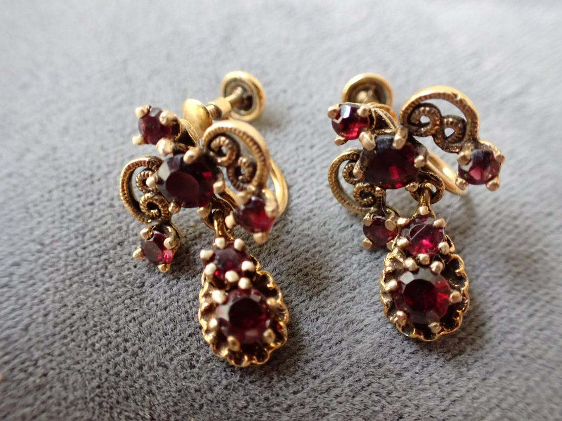 14K & Garnet Earrings Marked 14K - 5.7 grams with stones: Genuine Garnet