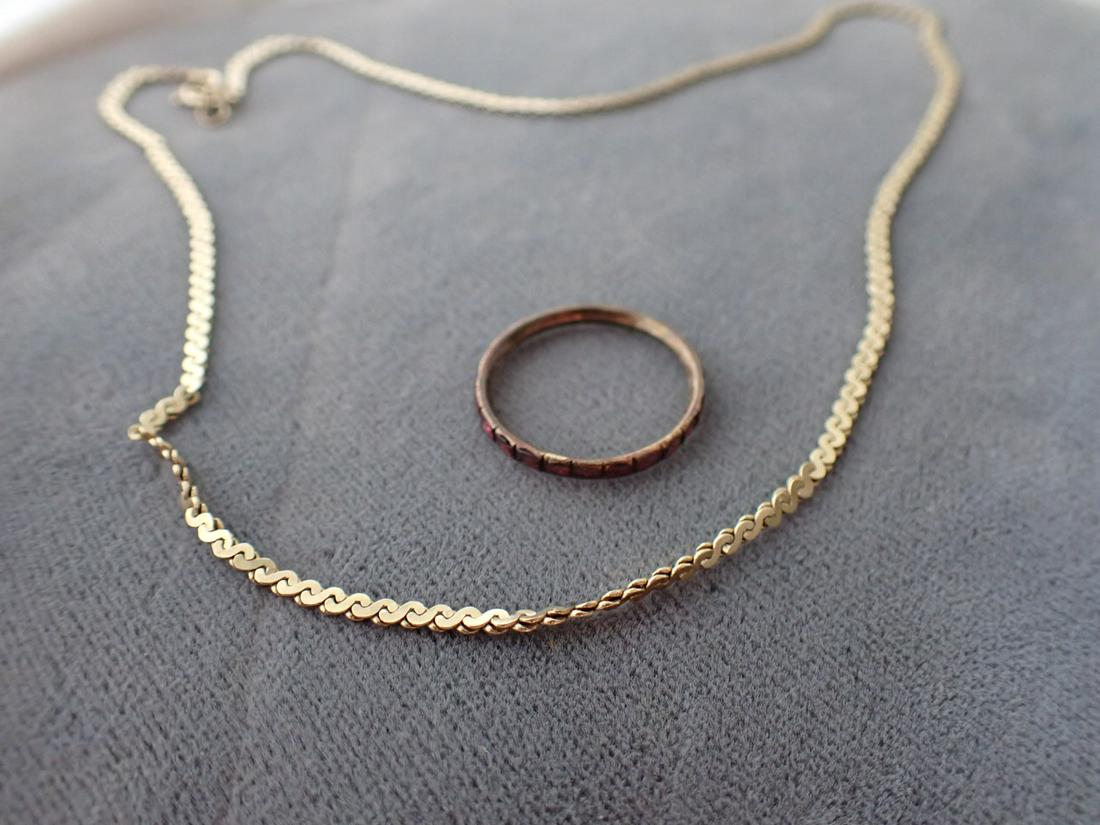 14K Chain and Tourmaline Ring - 5.7 grams with stones: Please See pictures for condition and details