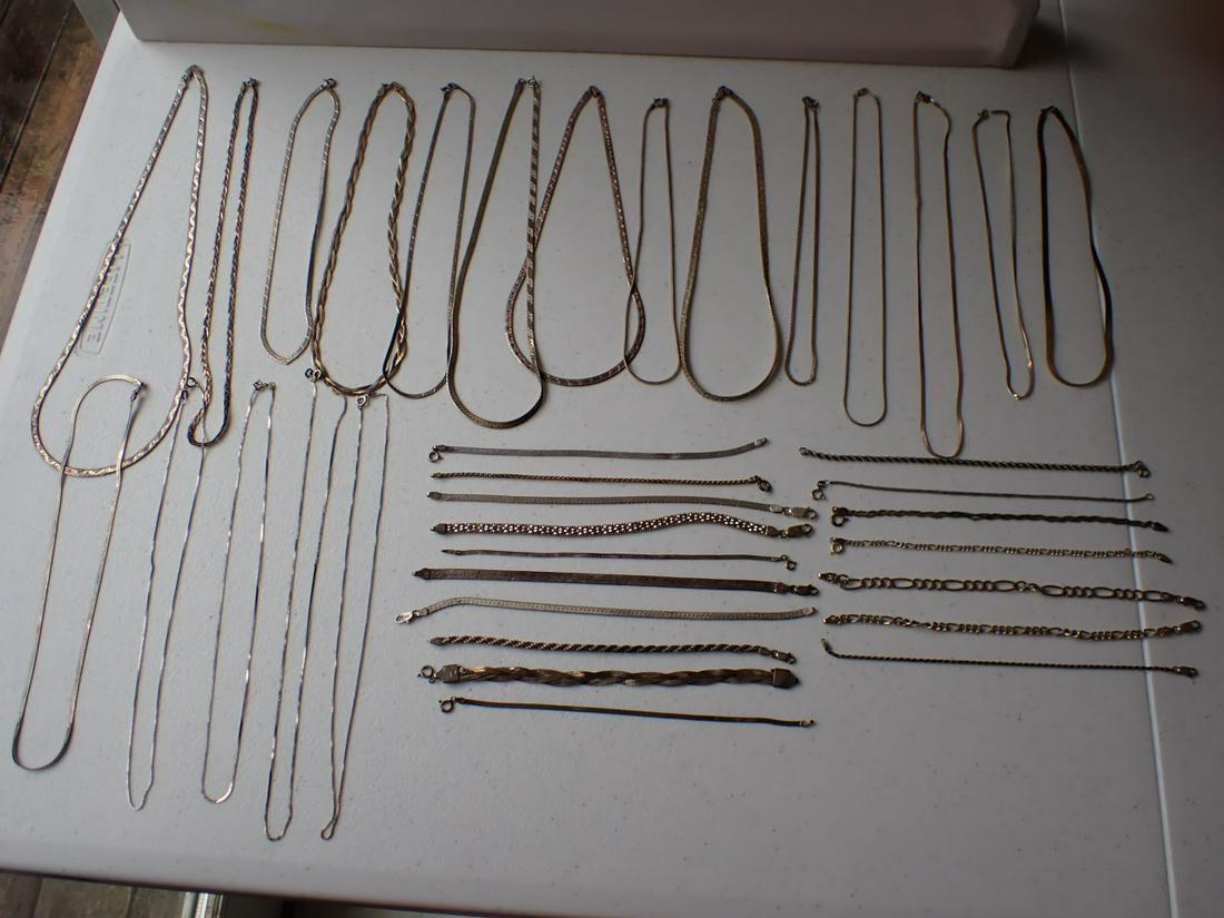 Sterling Silver 925 Chains, 19 Necklaces & 17 Bracelets: Please See pictures for condition and details