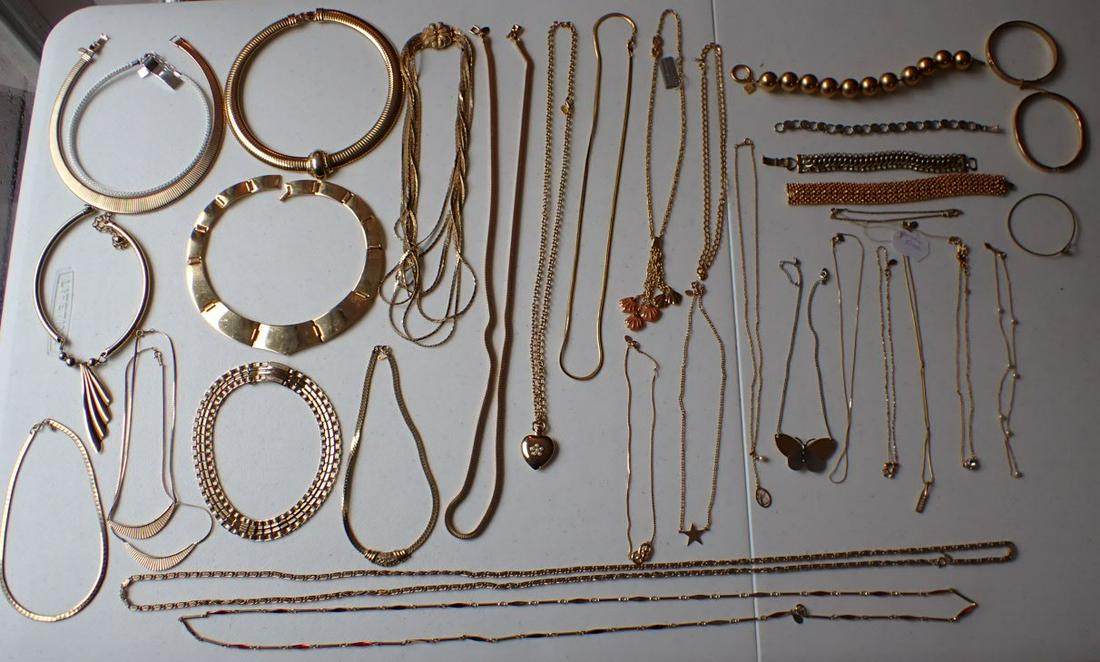 Signed Goldtone Necklaces - Vendome, Coro,Trifari, Pastelli: Bracelet, Avon Butterfly, Parklane, Dior with stone, Sara Coventry, Avon, Nine West, Gionvanni, ec. - 27 Chokers and Neckalce and 8 Bracelets and Cuffs