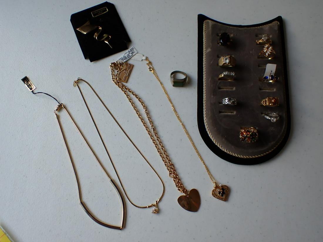 14K & 18K Gold Plated, Dolce Vita 18K GP, 14K HGE and Other: Size 11 Glass Sapphire Ring, Pin, Heart Pendant, Rings, Heart Necklace with tags