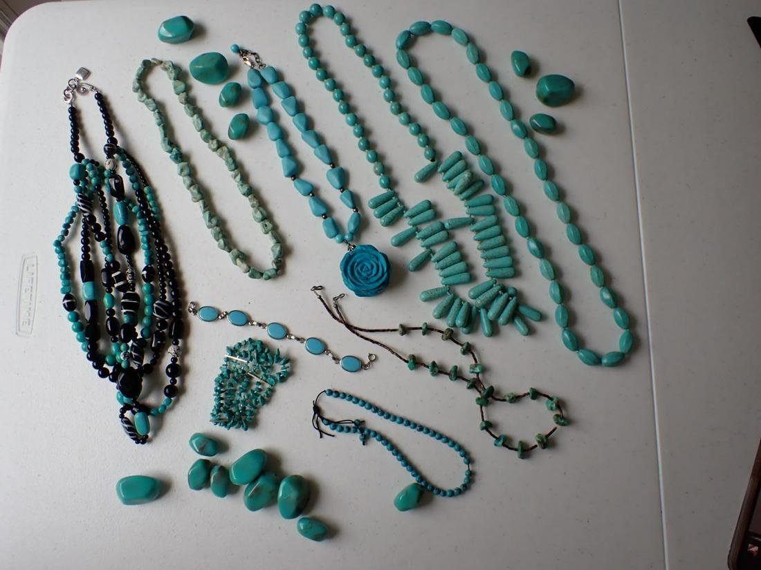 Turquoise Color Beads, Rose Pendant Necklace, etc.: Jones of New York Necklace Black and Turquoise Color Beads, Bracelets, Necklaces, Other Necklaces and Loose Beads