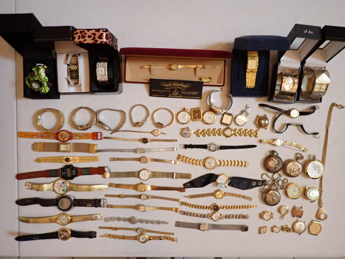 Late 20th Century and Other Watches: Gracie Lynn Lizard Watch in Box, Jules Jurgensen Quartz Watch in Case, Elgin Men's Watch in Case, Pocket Watch, wristwatches. etc.