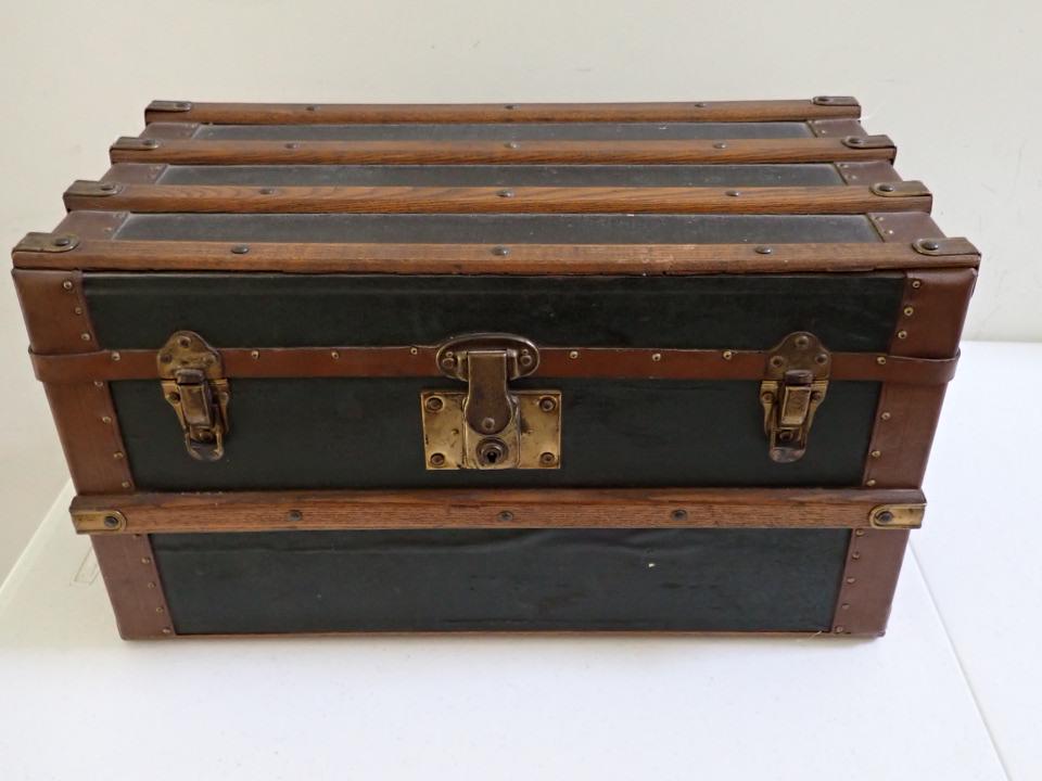 Barnard Brothers Baggage Makers Worcester, Mass Trunk: Miniature Trunk. Missing handles, Otherwise good condition. 18" wide x 10" deep x 10" high